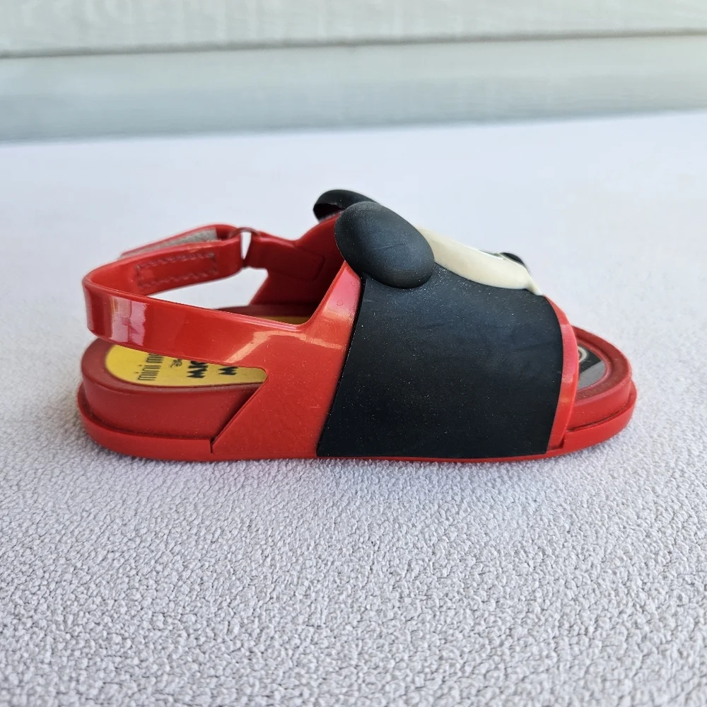 Mini Melissa Disney Mickey Mouse Sandal SZ 7 Hook & Loop Jelly Red Black